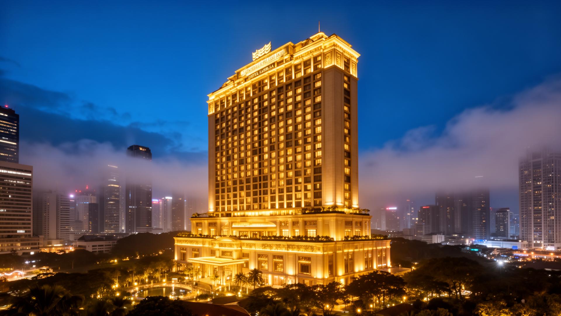 Shangri-La Hotel Kuala Lumpur illuminated at night